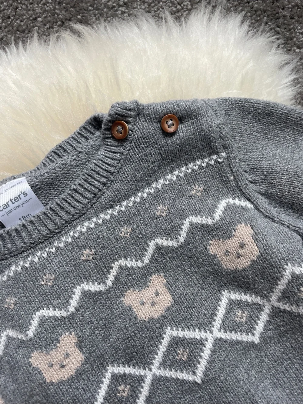 Carter's Grey Knit Sweatshirt & Jogger Set with Cream Pattern